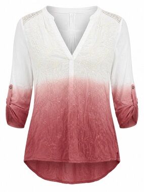 Tiny Ombre Embroidered Boho Blouse Women’s Small Pink White